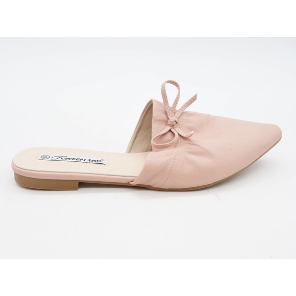 Forever Link Mules Womens 6 Beige Faux Leather Pointed Toe Slip On Flat Heel Bow - Picture 4 of 9